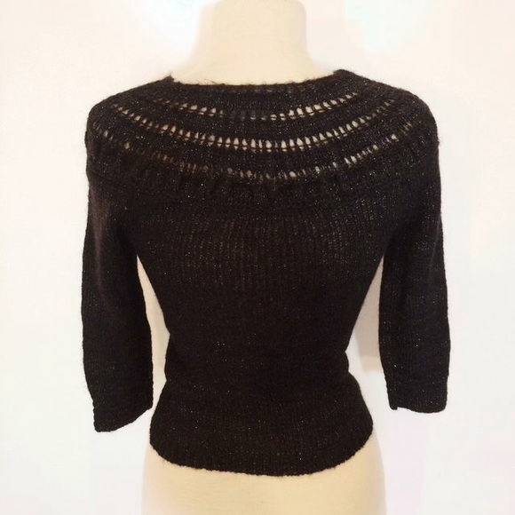 Black and silver metallic wool blend boatneck retro sweater - Picture 3 of 4